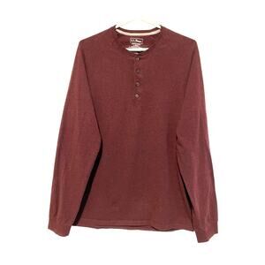 L.L Bean Burgundy Cotton Henley Slightly Fitted Long Sleeve Button Large Men's